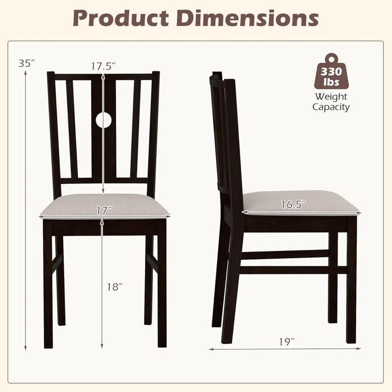 Rubber Wood Dining Chairs with Padded Fabric Seat, Set of 2 by DirectDeals