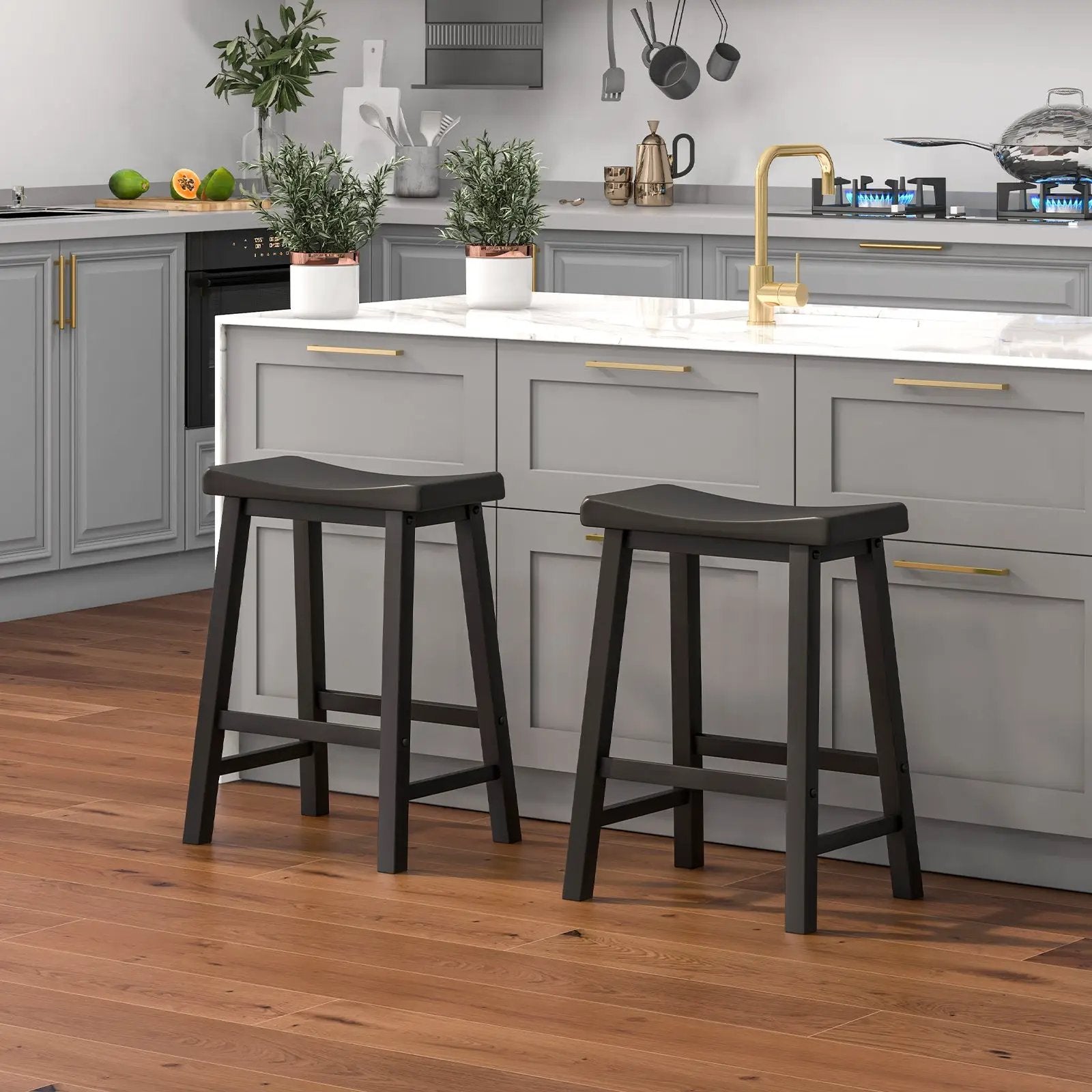 Set of 2 24 Inch Counter Height Stools with Solid Wood Legs by DirectDeals
