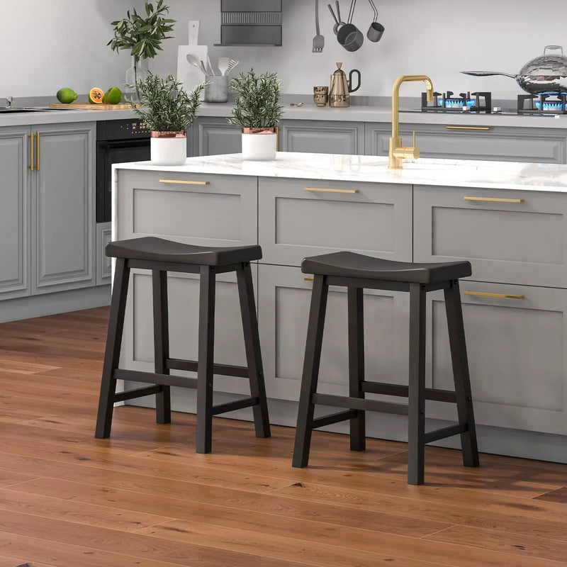 Set of 2 24 Inch Counter Height Stools with Solid Wood Legs by DirectDeals