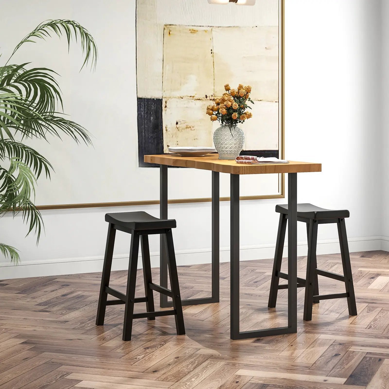 Set of 2 24 Inch Counter Height Stools with Solid Wood Legs by DirectDeals