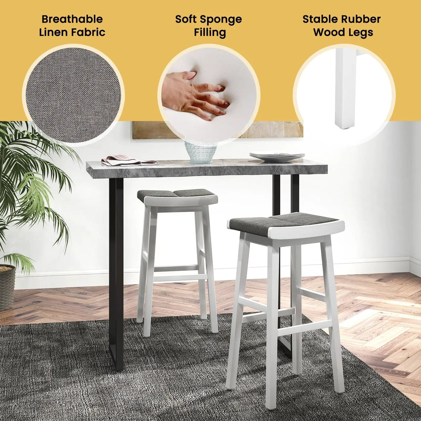 2 Pieces 26/31.5 Inch Upholstered Saddle Barstools with Padded Cushions by DirectDeals
