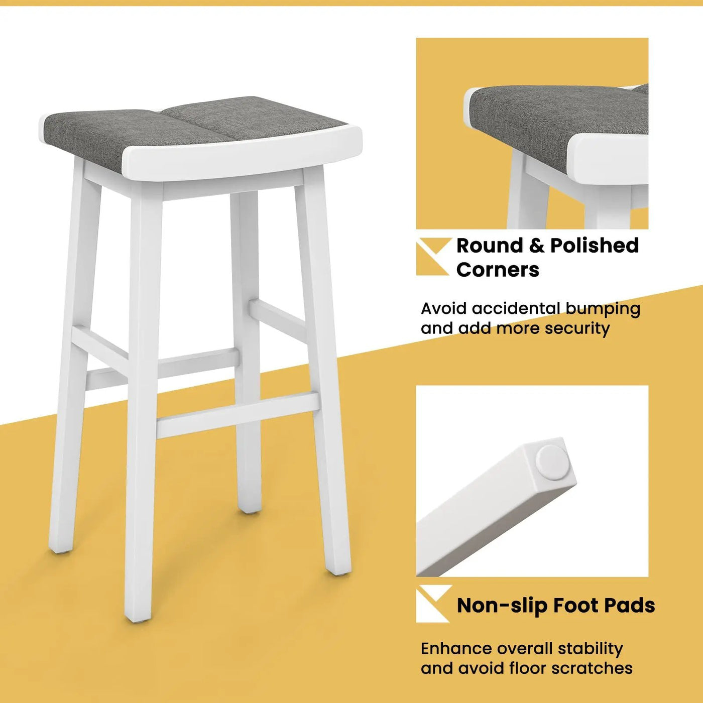 2 Pieces 26/31.5 Inch Upholstered Saddle Barstools with Padded Cushions by DirectDeals
