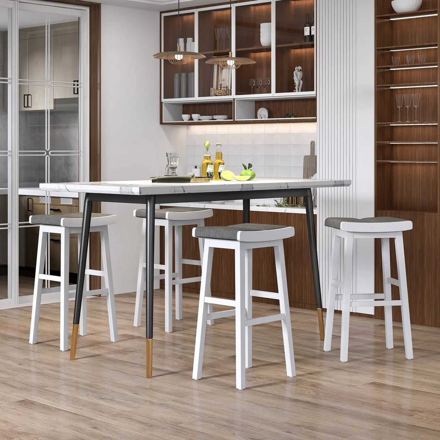 2 Pieces 26/31.5 Inch Upholstered Saddle Barstools with Padded Cushions by DirectDeals