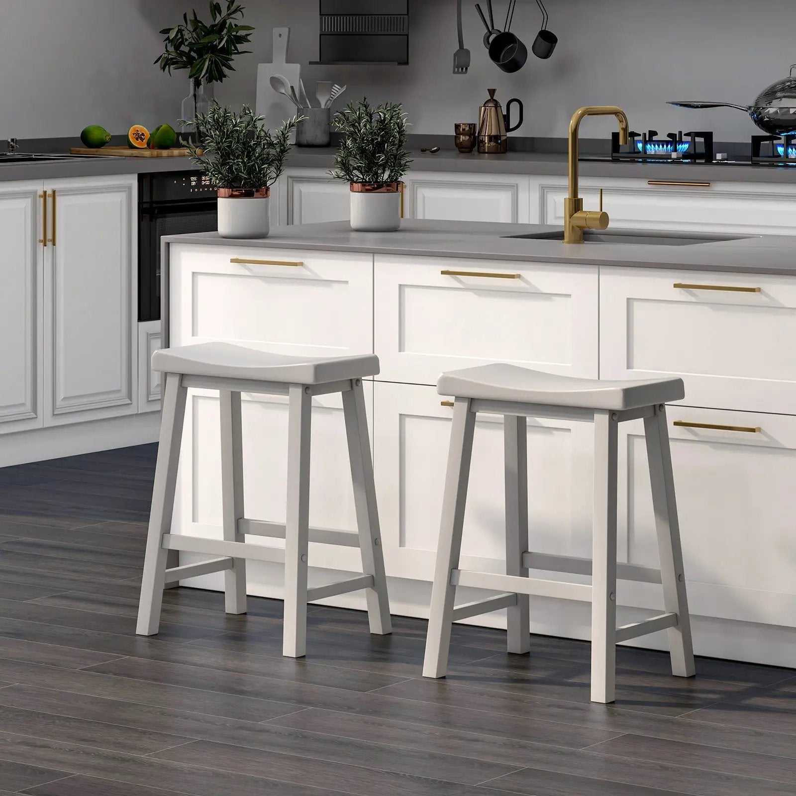 Set of 2 24 Inch Counter Height Stools with Solid Wood Legs by DirectDeals