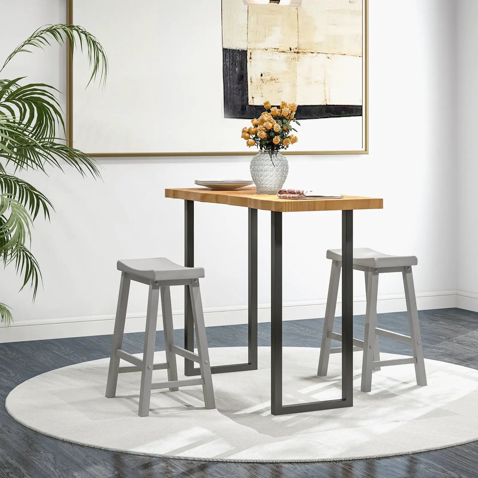 Set of 2 24 Inch Counter Height Stools with Solid Wood Legs by DirectDeals