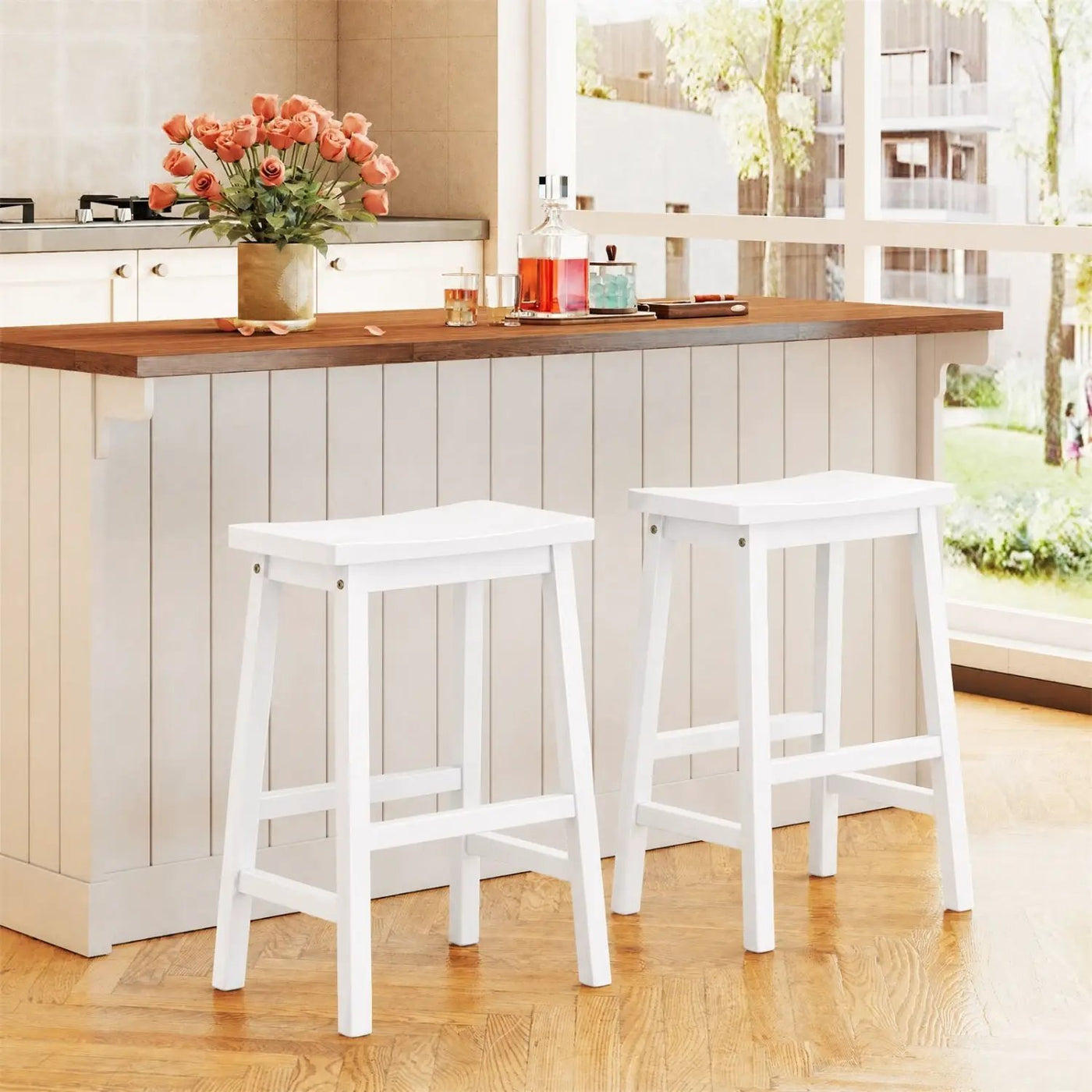 Saddle-Seat Counter Height Stools Set of 2 with Footrests by DirectDeals