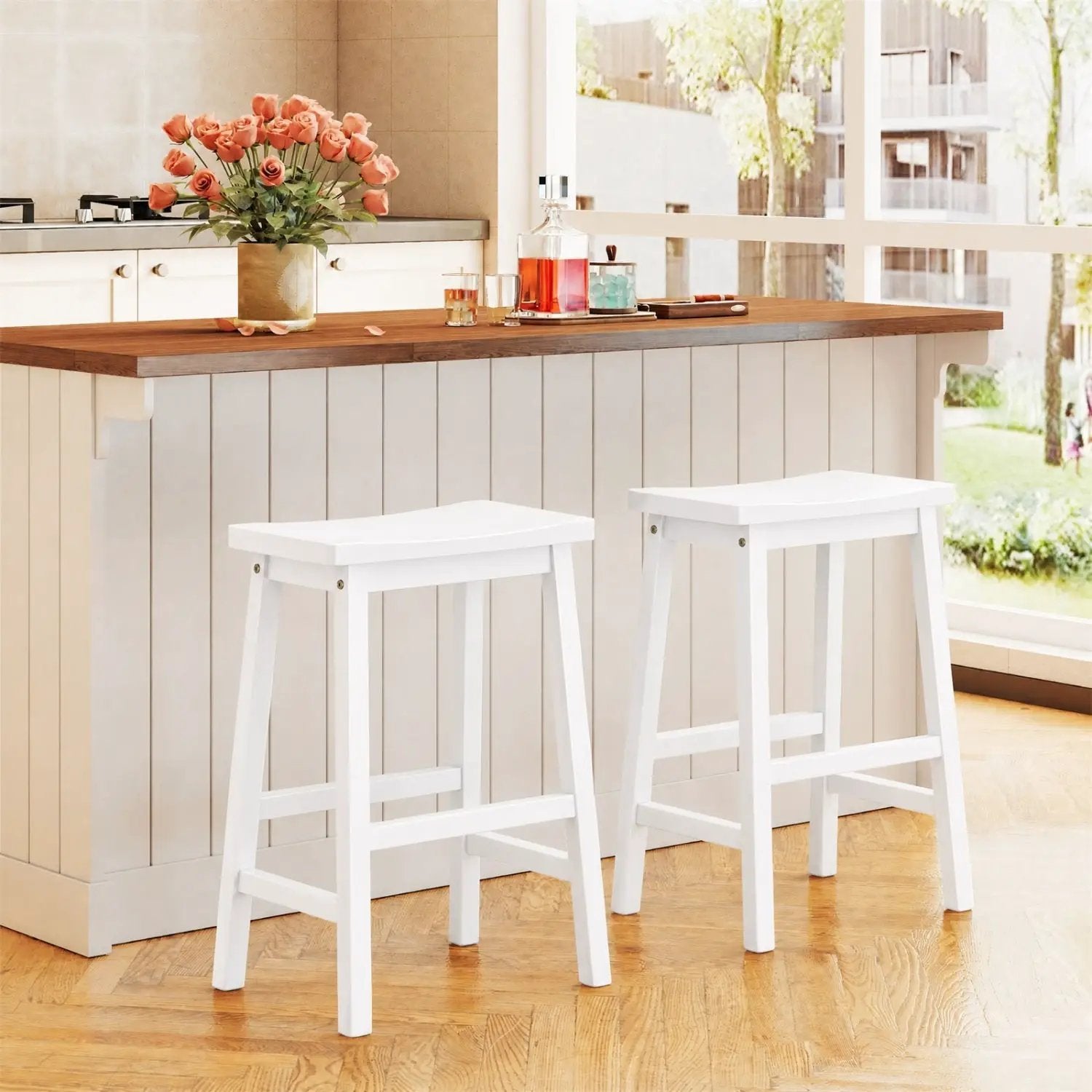 Saddle-Seat Counter Height Stools Set of 2 with Footrests by DirectDeals