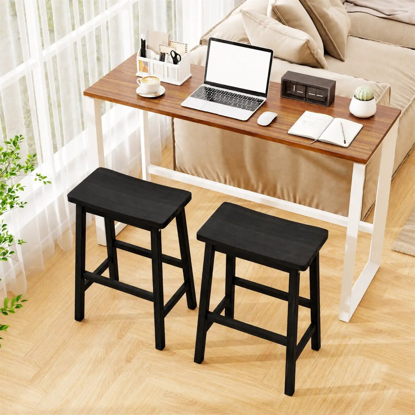 Saddle-Seat Counter Height Stools Set of 2 with Footrests by DirectDeals