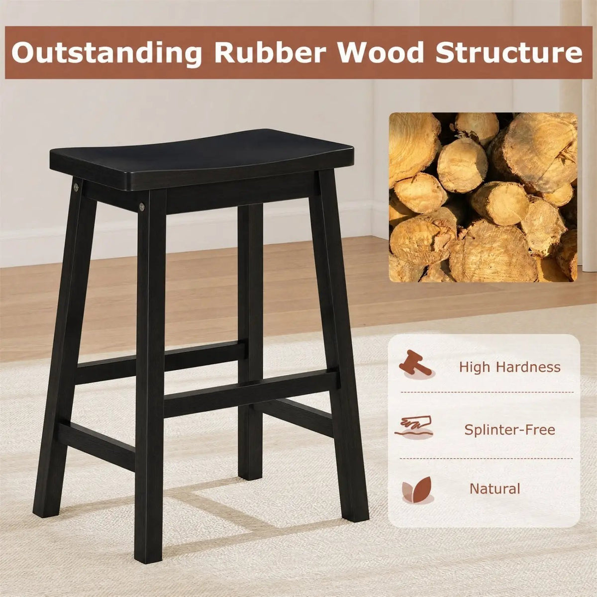 Saddle-Seat Counter Height Stools Set of 2 with Footrests by DirectDeals