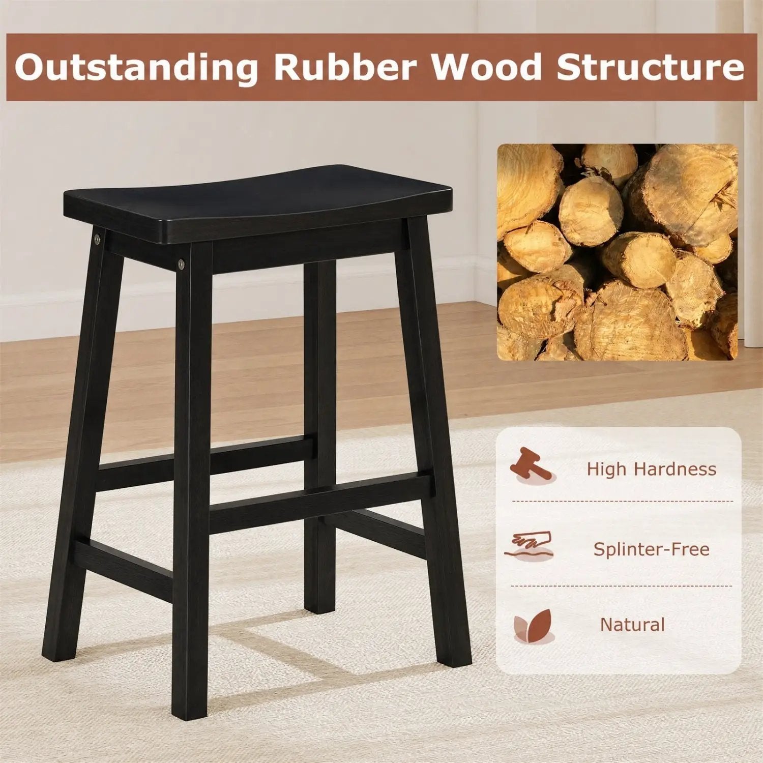 Saddle-Seat Counter Height Stools Set of 2 with Footrests by DirectDeals
