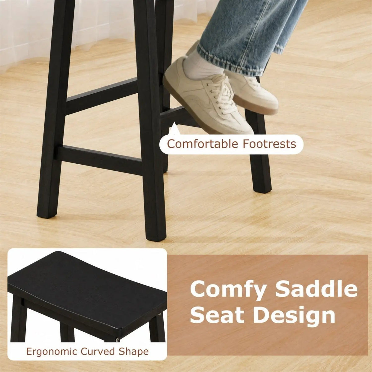Saddle-Seat Counter Height Stools Set of 2 with Footrests by DirectDeals