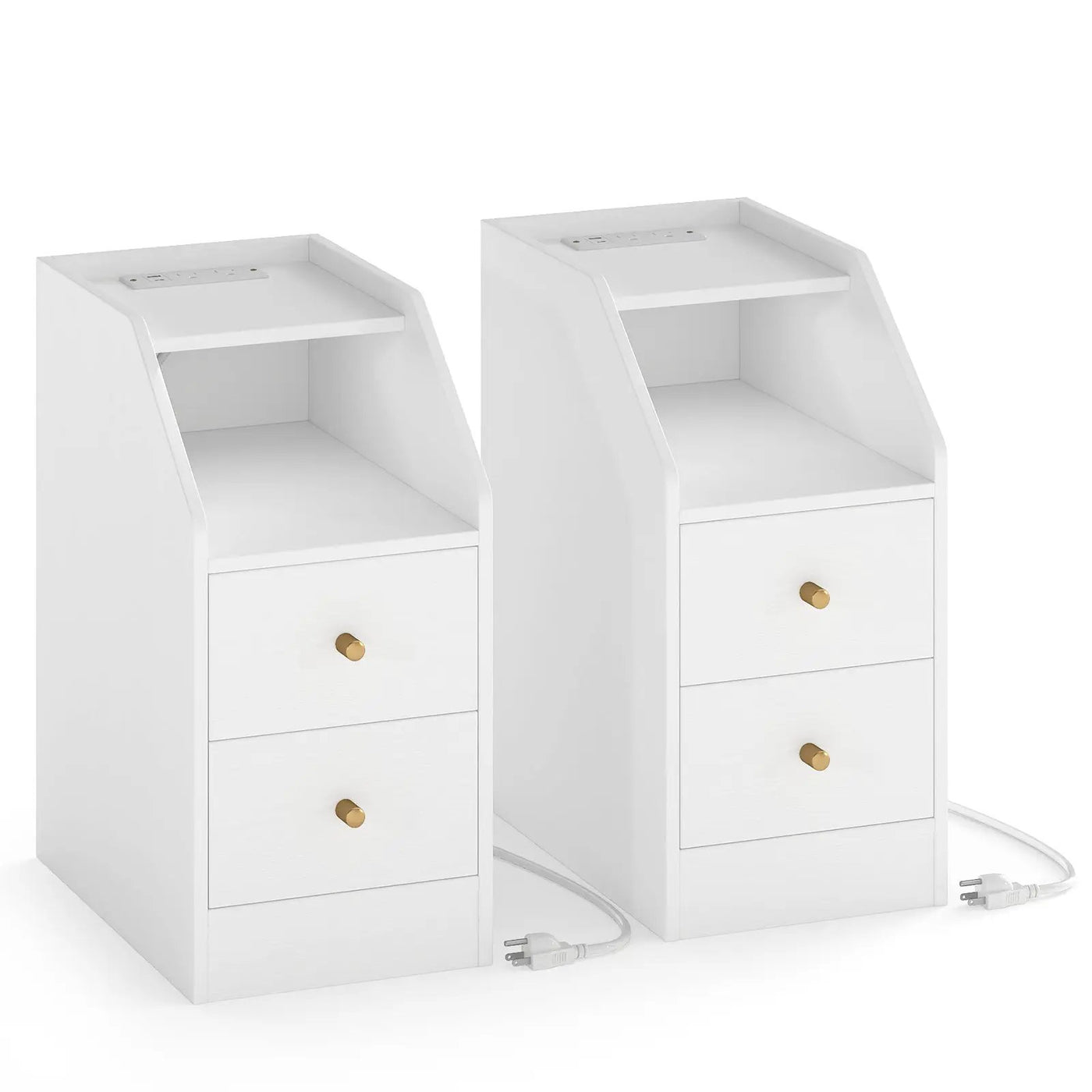 Set of 2 Side End Tables with Charging Station Sofa Couch Tables with Shelf Drawers by DirectDeals