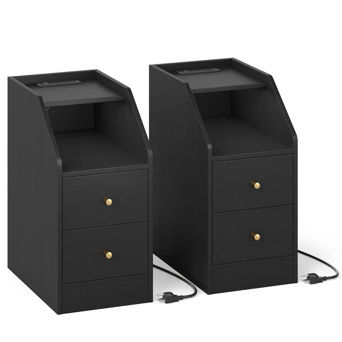 Set of 2 Side End Tables with Charging Station Sofa Couch Tables with Shelf Drawers by DirectDeals