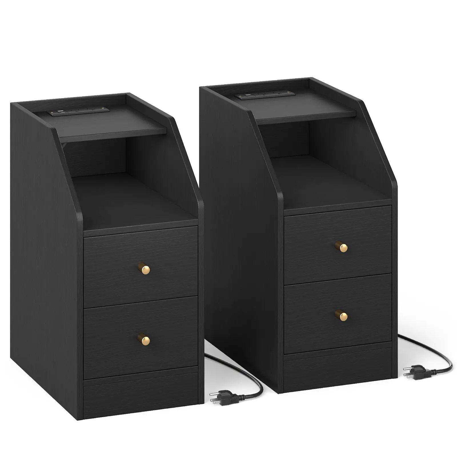 Set of 2 Side End Tables with Charging Station Sofa Couch Tables with Shelf Drawers by DirectDeals