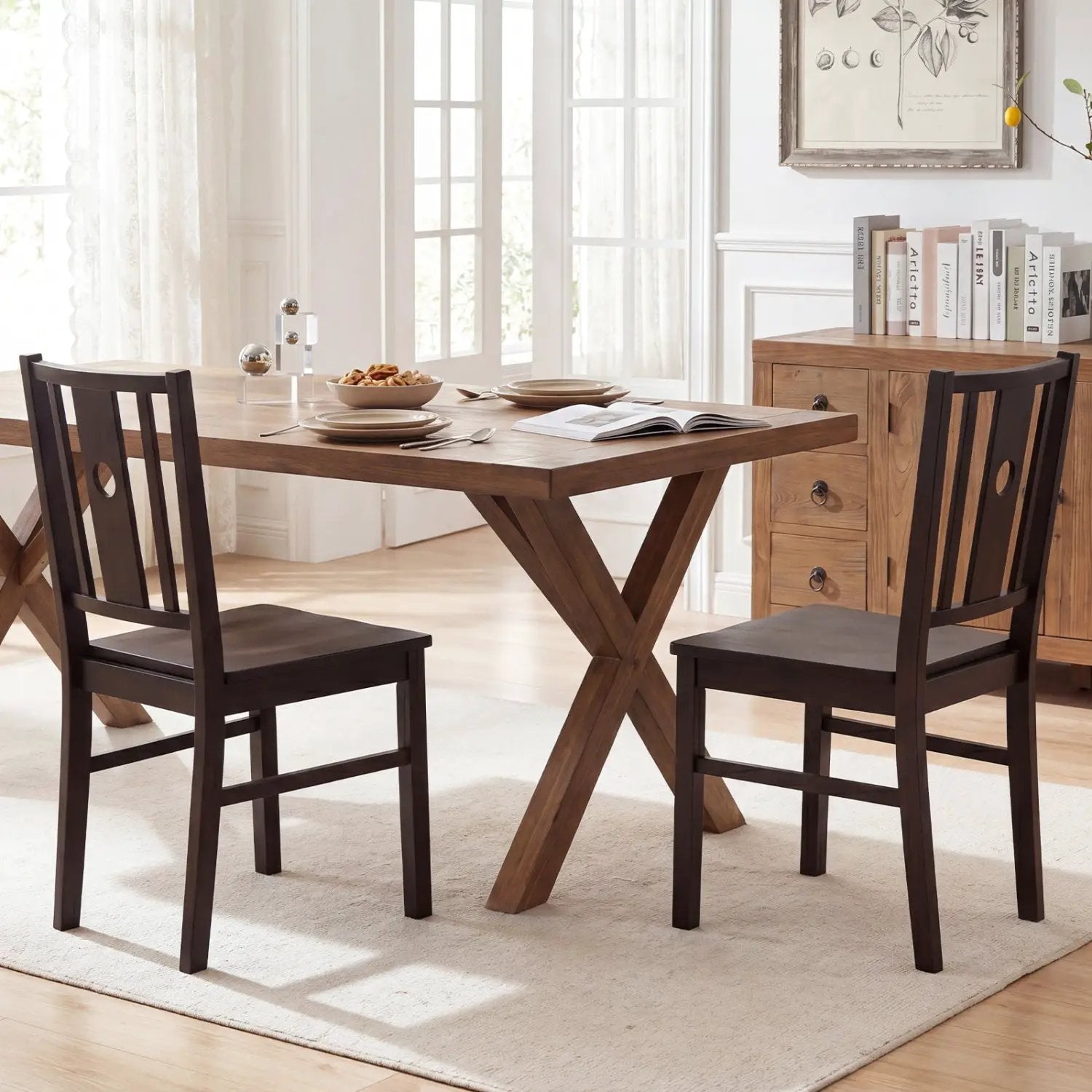 Solid Rubber Wood Dining Chairs Set of 2 with Slatted Back by DirectDeals