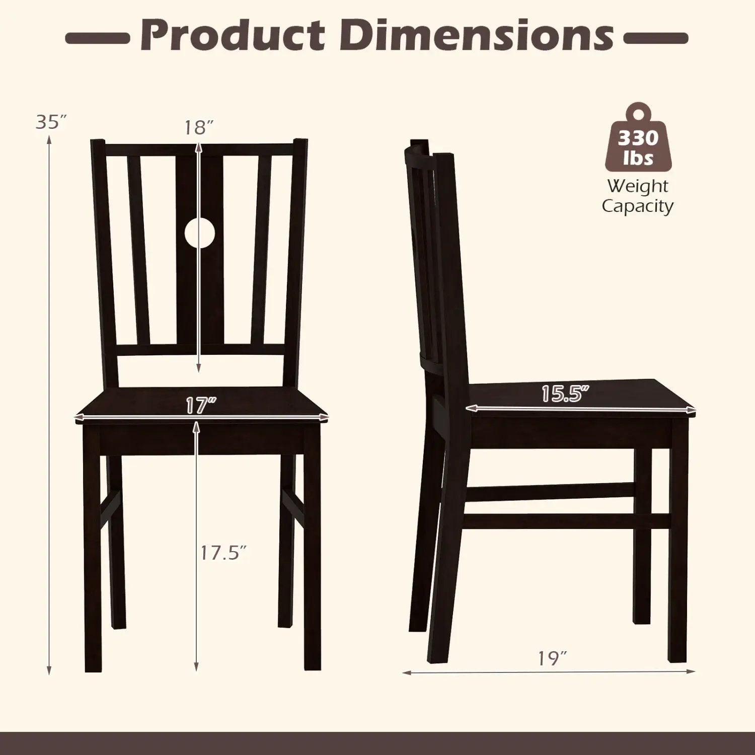 Solid Rubber Wood Dining Chairs Set of 2 with Slatted Back by DirectDeals