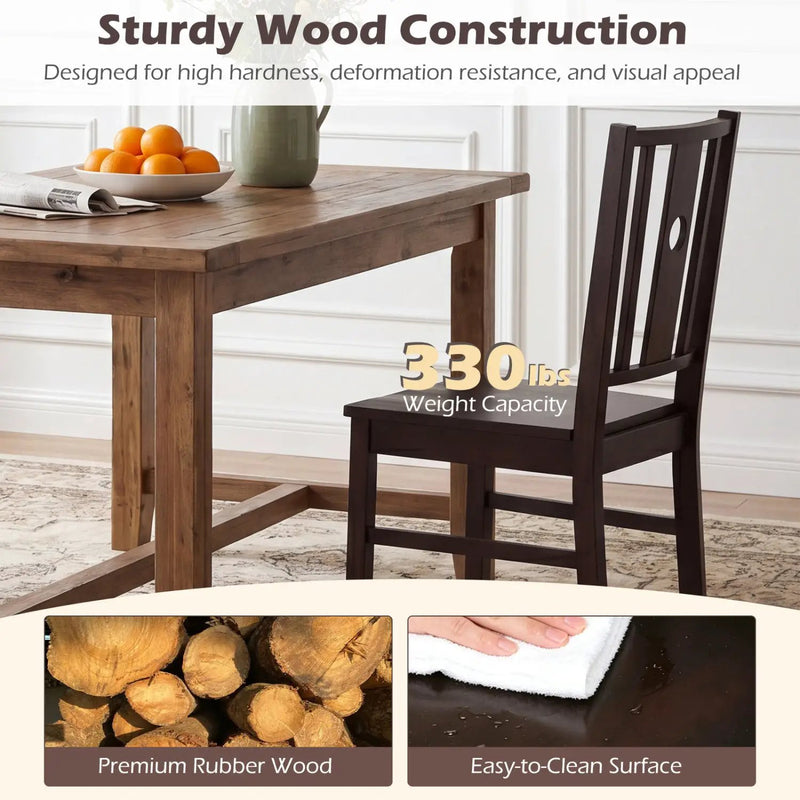 Solid Rubber Wood Dining Chairs Set of 2 with Slatted Back by DirectDeals
