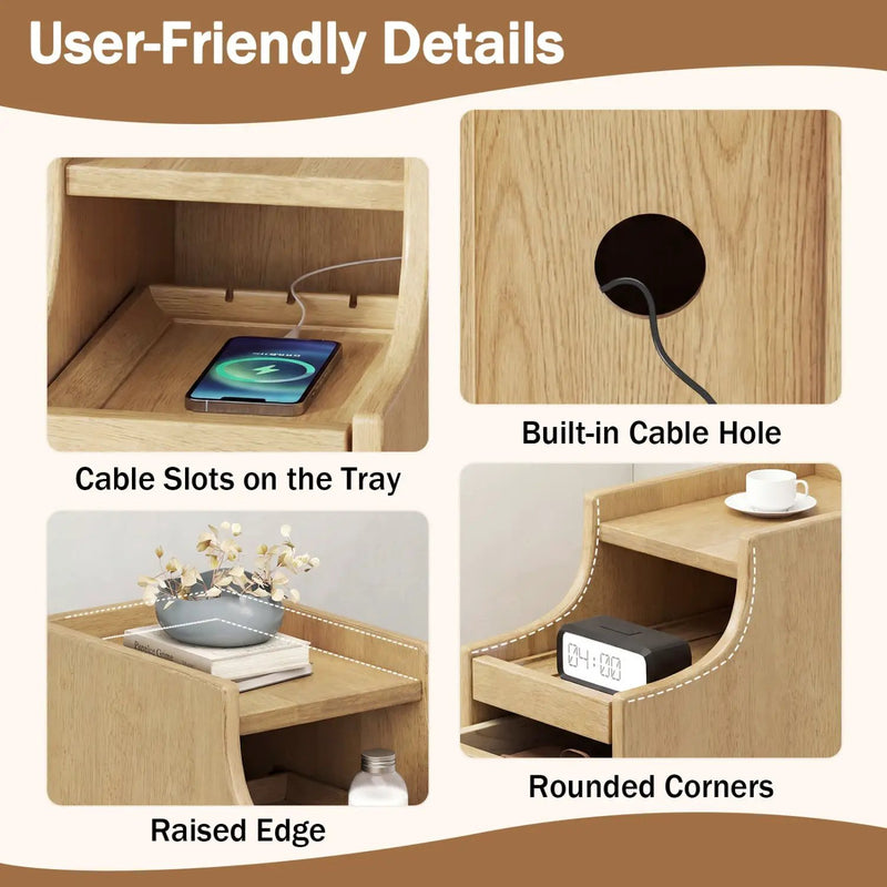 Set of 2 Solid Wood Night Side Table with Pull-out Tray and 2 Storage Drawers by DirectDeals