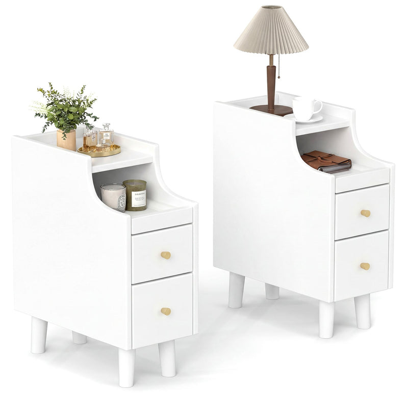 Set of 2 Solid Wood Night Side Table with Pull-out Tray and 2 Storage Drawers by DirectDeals