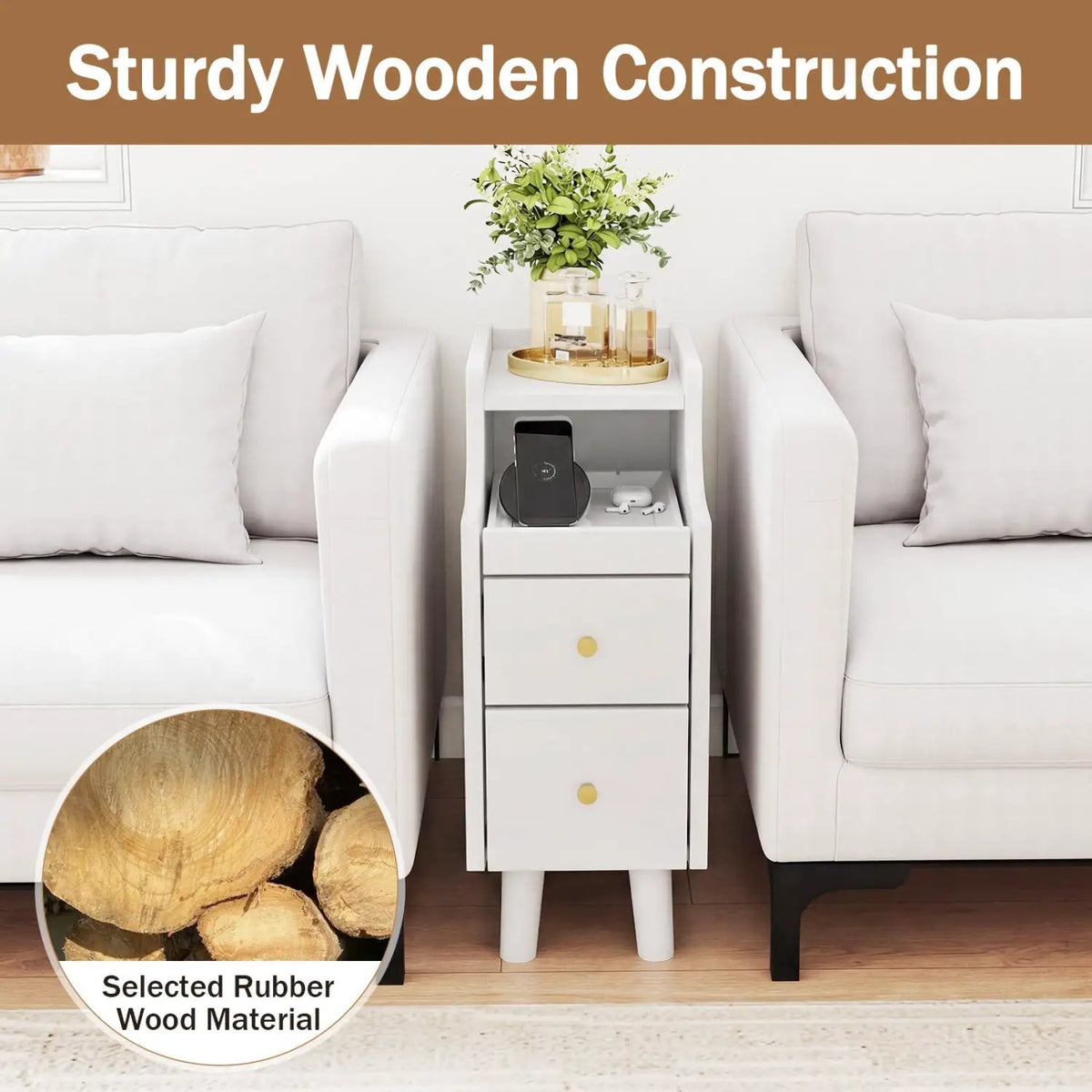 Set of 2 Solid Wood Night Side Table with Pull-out Tray and 2 Storage Drawers by DirectDeals