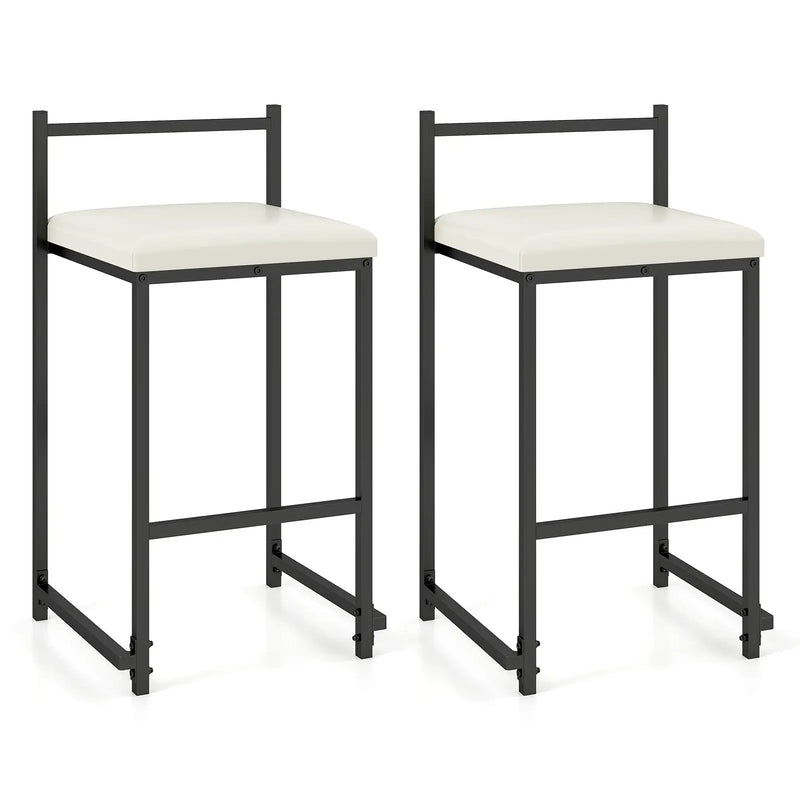 Set of 2 Stackable Counter Height Bar Stools PU Leather Upholstered with Footrest-Black by DirectDeals