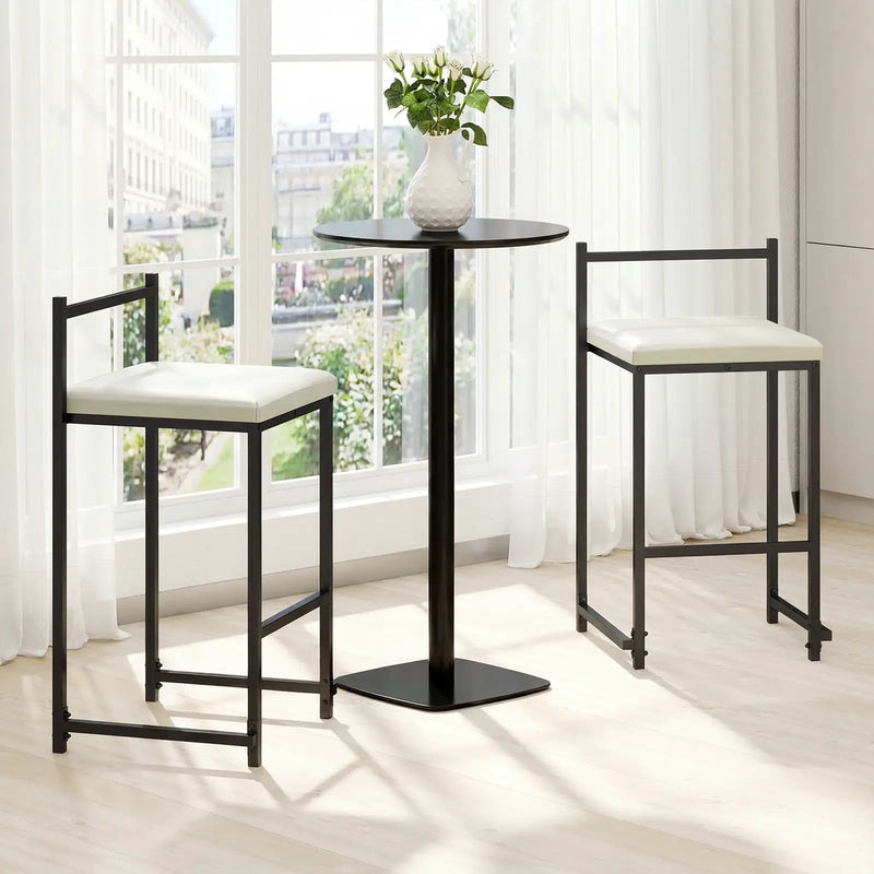 Set of 2 Stackable Counter Height Bar Stools PU Leather Upholstered with Footrest-Black by DirectDeals