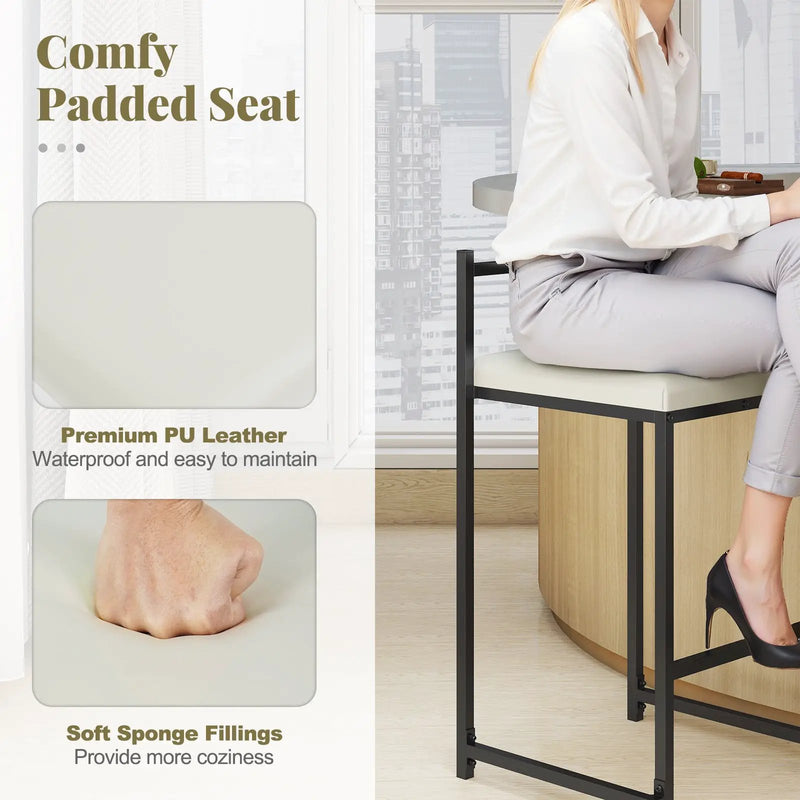 Set of 2 Stackable Counter Height Bar Stools PU Leather Upholstered with Footrest-Black by DirectDeals