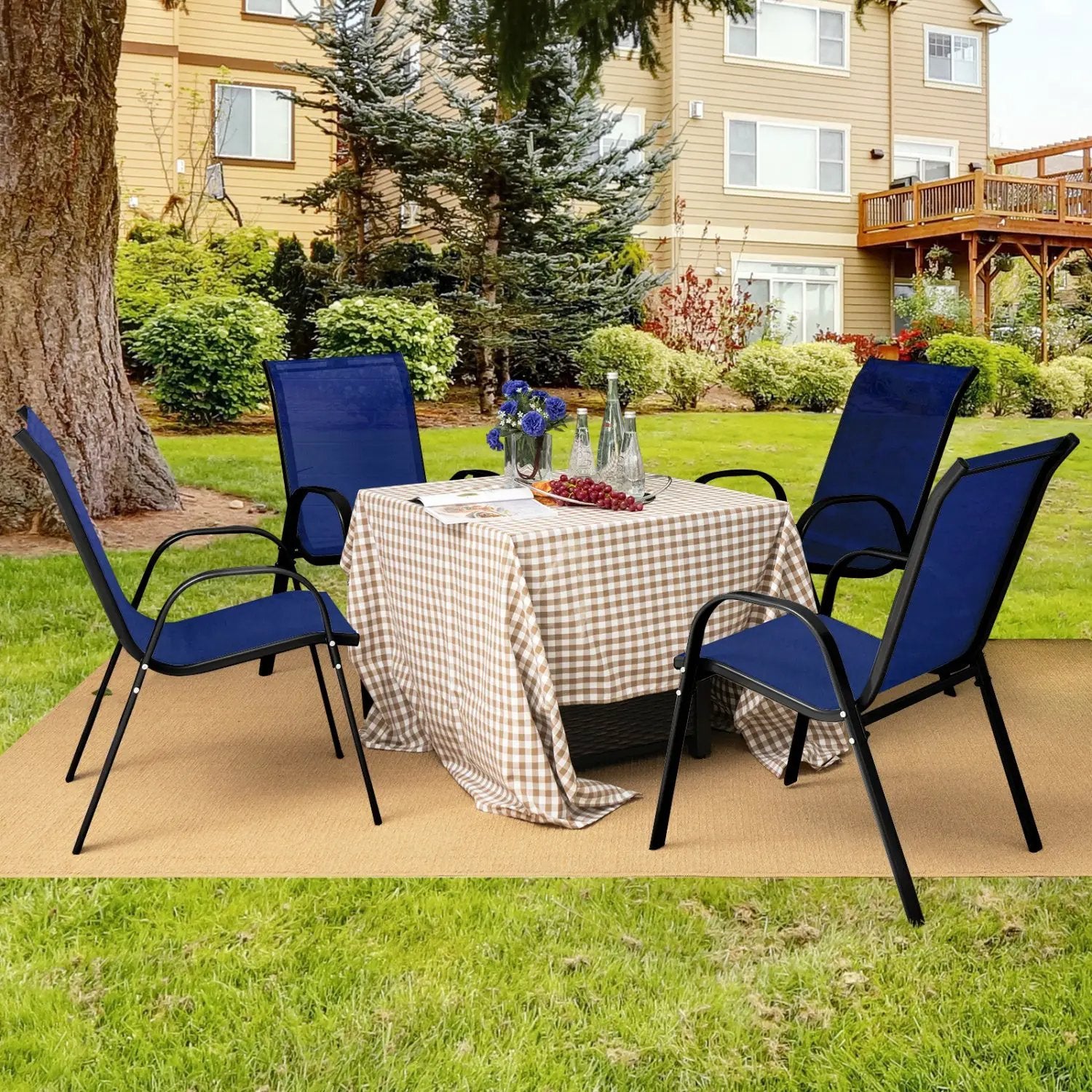 Set of 2 Stackable Patio Dining Chairs Set with Armrest by DirectDeals
