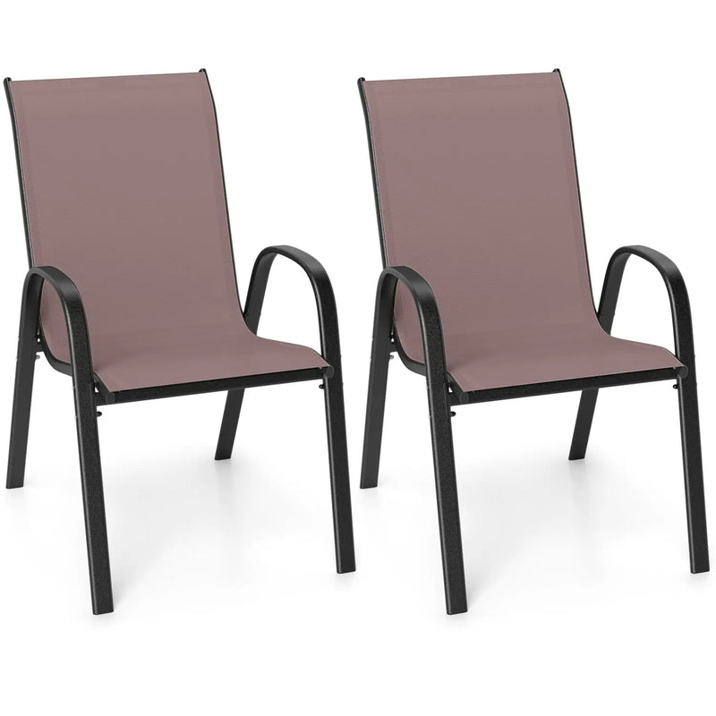 Set of 2 Stackable Patio Dining Chairs Set with Armrest by DirectDeals