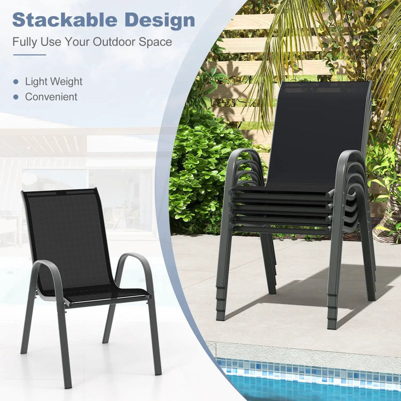 Set of 2 Stackable Patio Dining Chairs Set with Armrest by DirectDeals