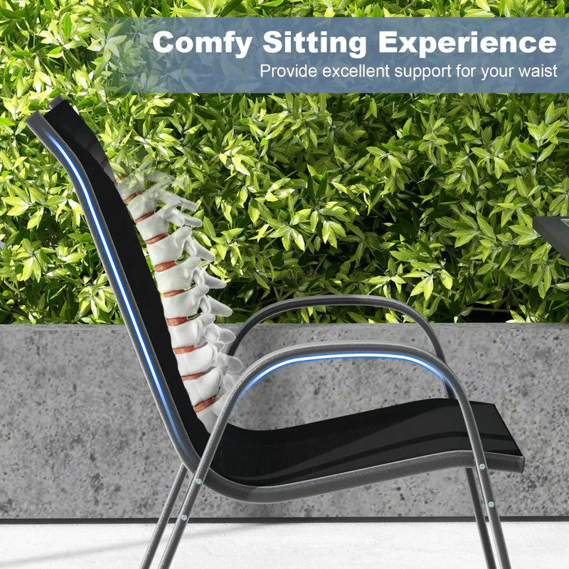 Set of 2 Stackable Patio Dining Chairs Set with Armrest by DirectDeals