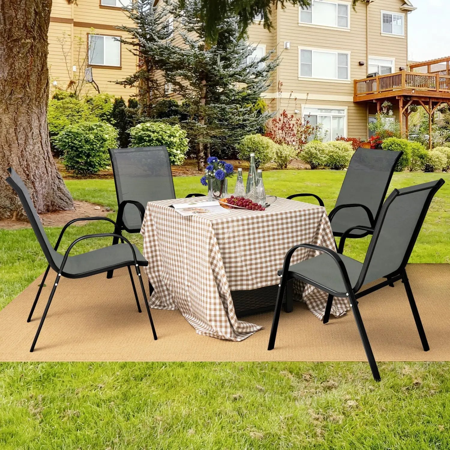Set of 2 Stackable Patio Dining Chairs Set with Armrest by DirectDeals