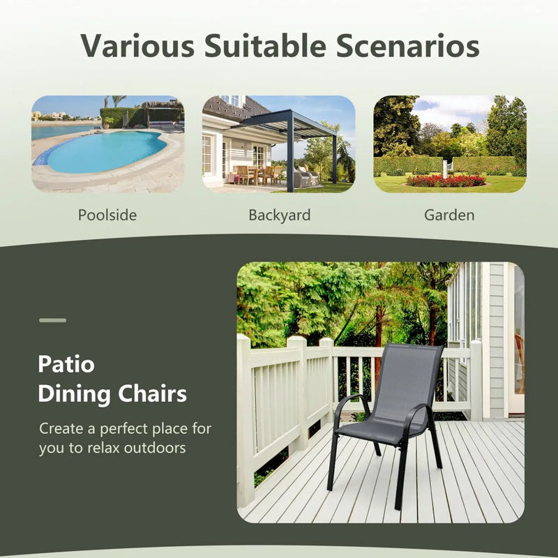Set of 2 Stackable Patio Dining Chairs Set with Armrest by DirectDeals