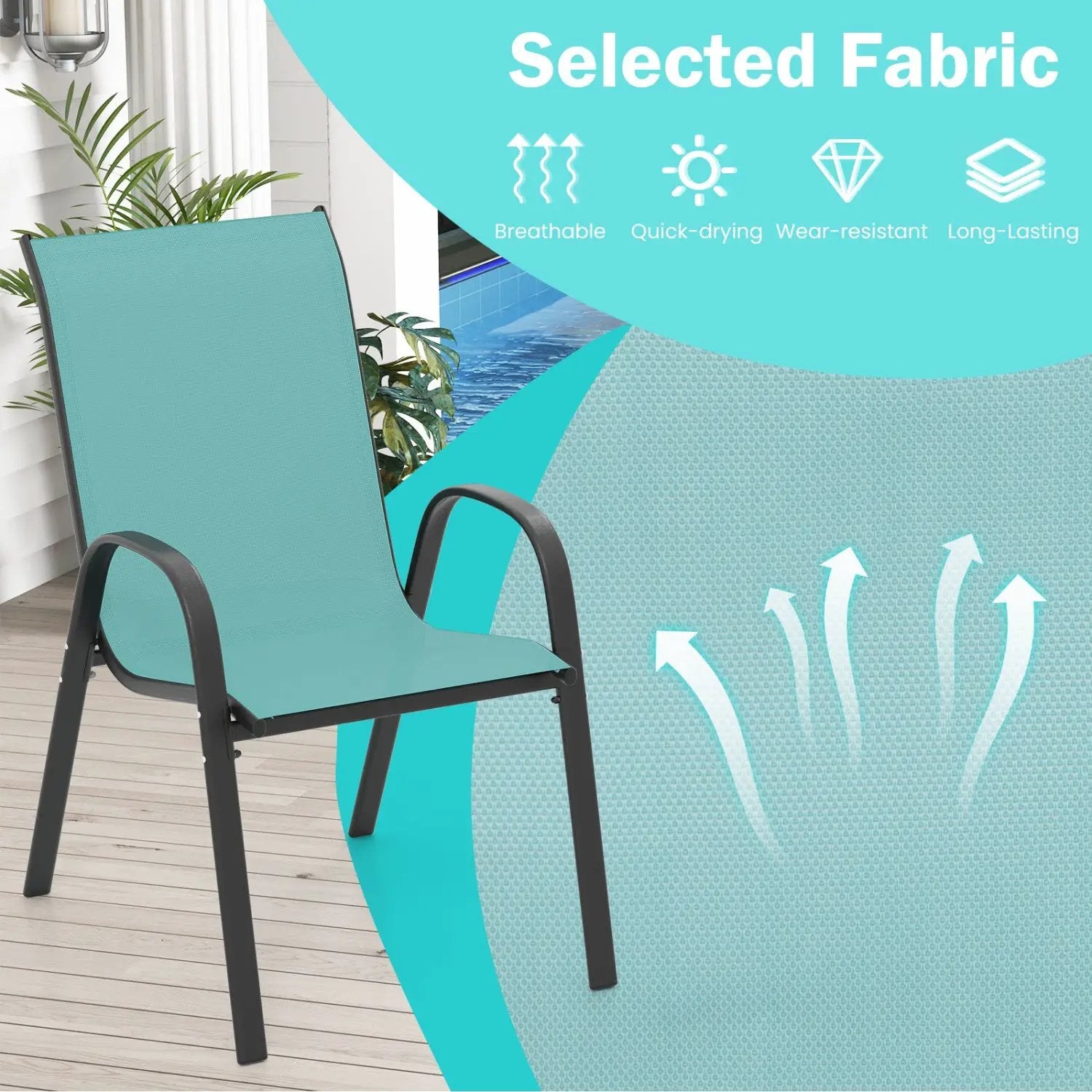 Set of 2 Stackable Patio Dining Chairs Set with Armrest by DirectDeals