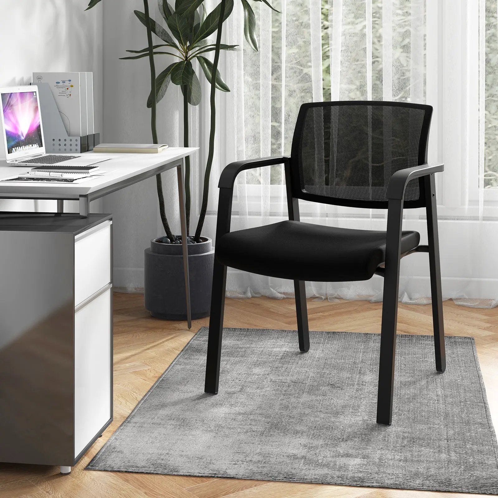 Set of 2 Stackable Reception Room Chairs with Padded Seat-Black by DirectDeals