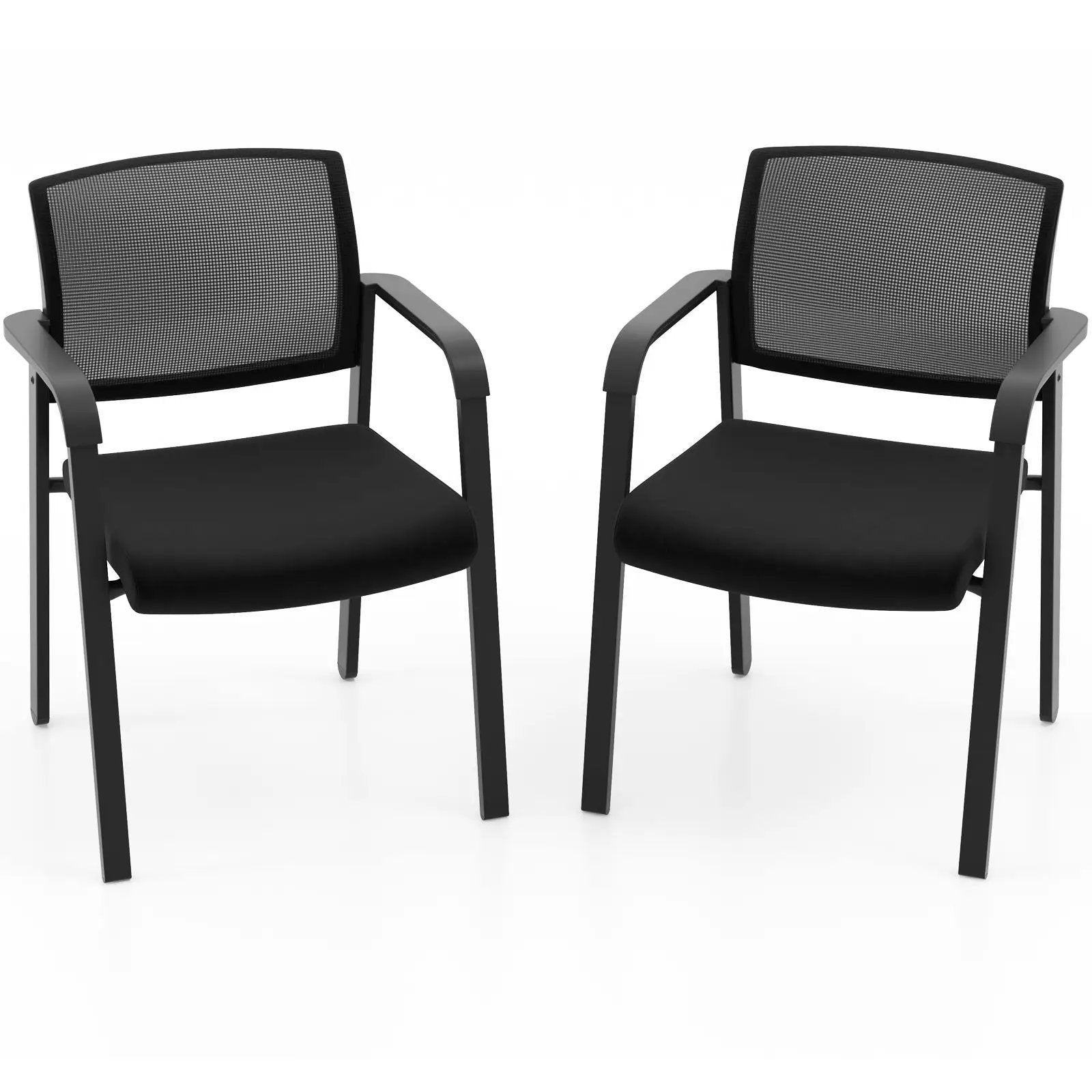 Set of 2 Stackable Reception Room Chairs with Padded Seat-Black by DirectDeals