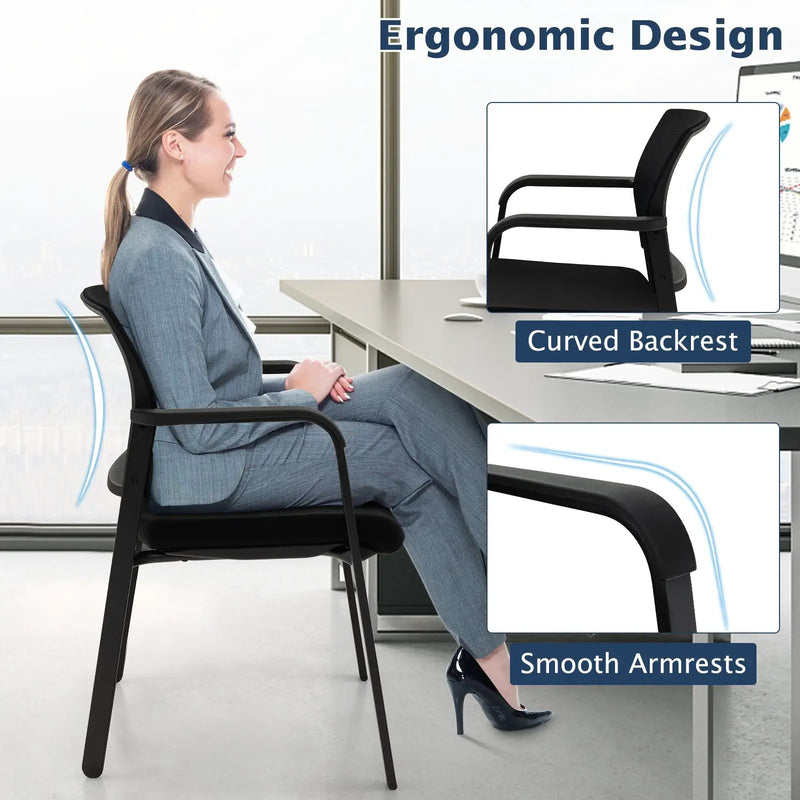Set of 2 Stackable Reception Room Chairs with Padded Seat-Black by DirectDeals