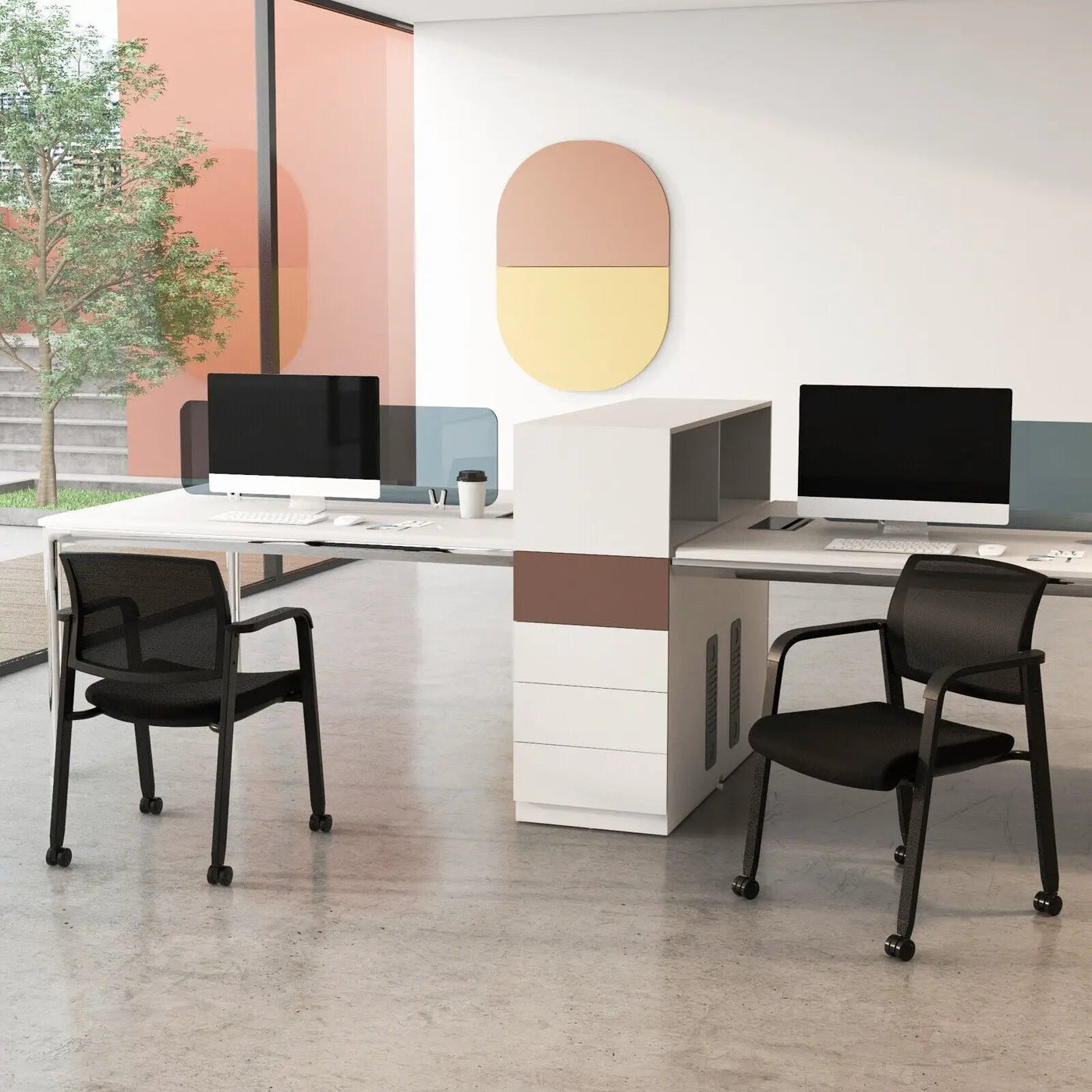 Set of 2 Stackable Rolling Office Chairs with Mesh Backrest by DirectDeals