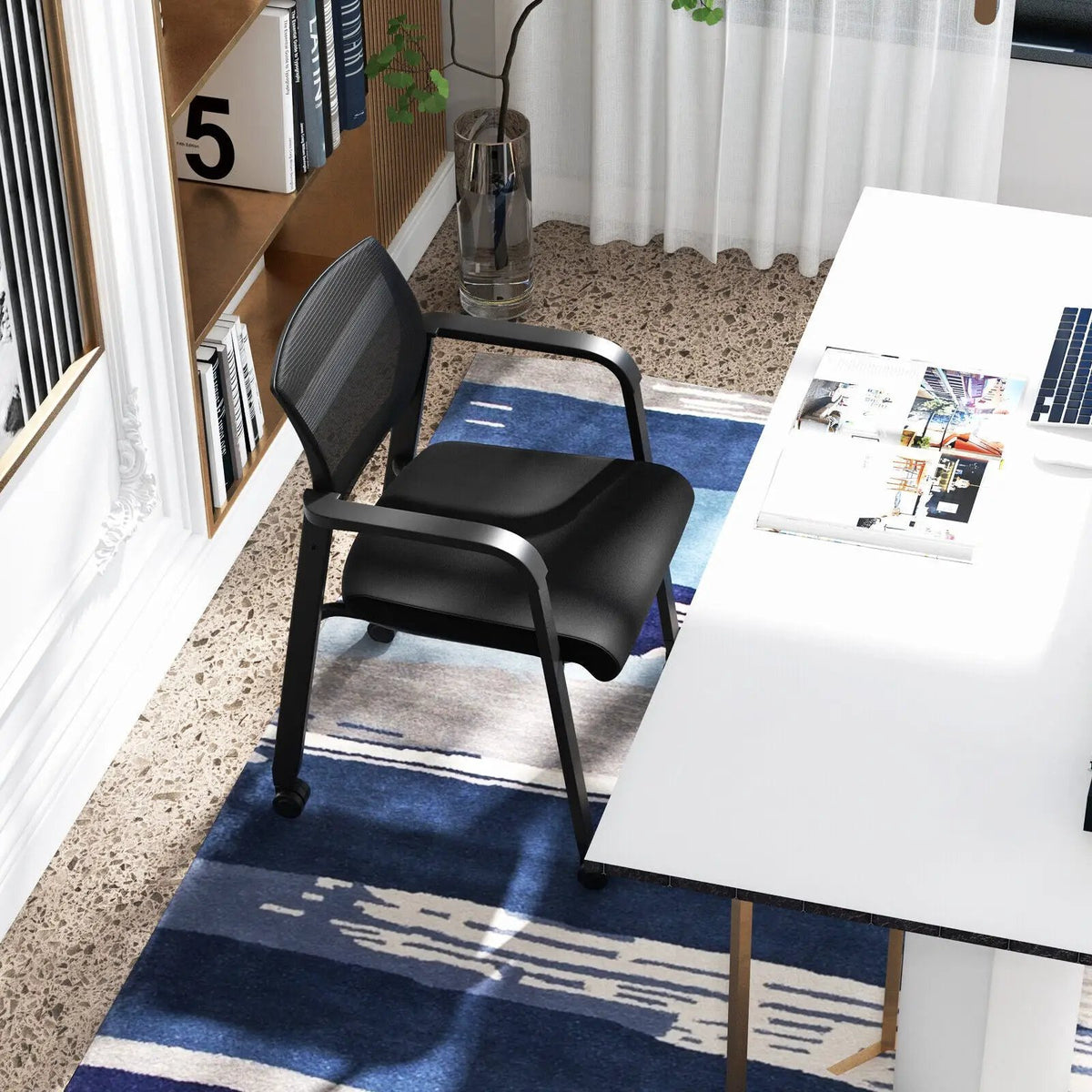 Set of 2 Stackable Rolling Office Chairs with Mesh Backrest by DirectDeals