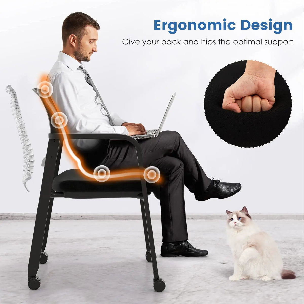Set of 2 Stackable Rolling Office Chairs with Mesh Backrest by DirectDeals