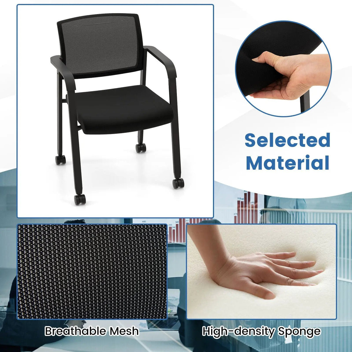 Set of 2 Stackable Rolling Office Chairs with Mesh Backrest by DirectDeals