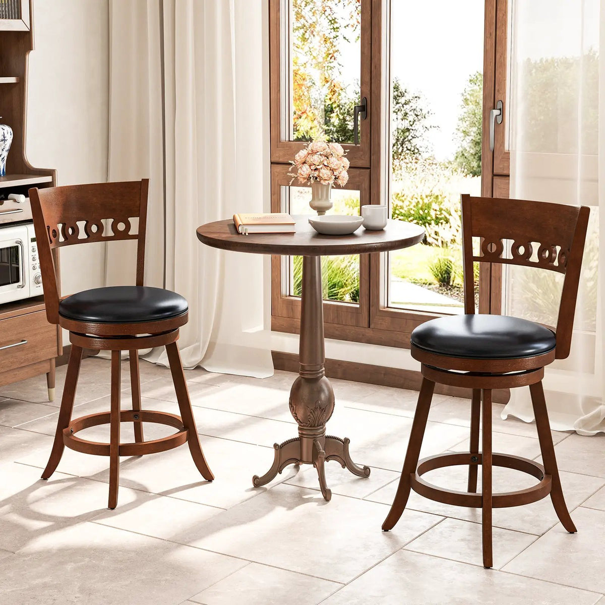 Set of 2 Swivel Bar Stools with Rubber Wood Frame by DirectDeals