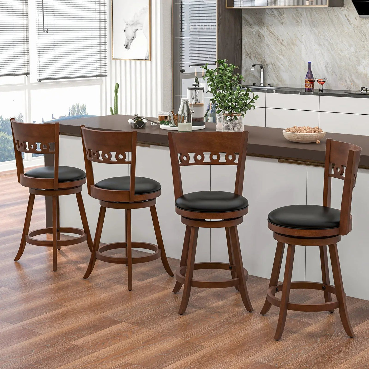 Set of 2 Swivel Bar Stools with Rubber Wood Frame by DirectDeals