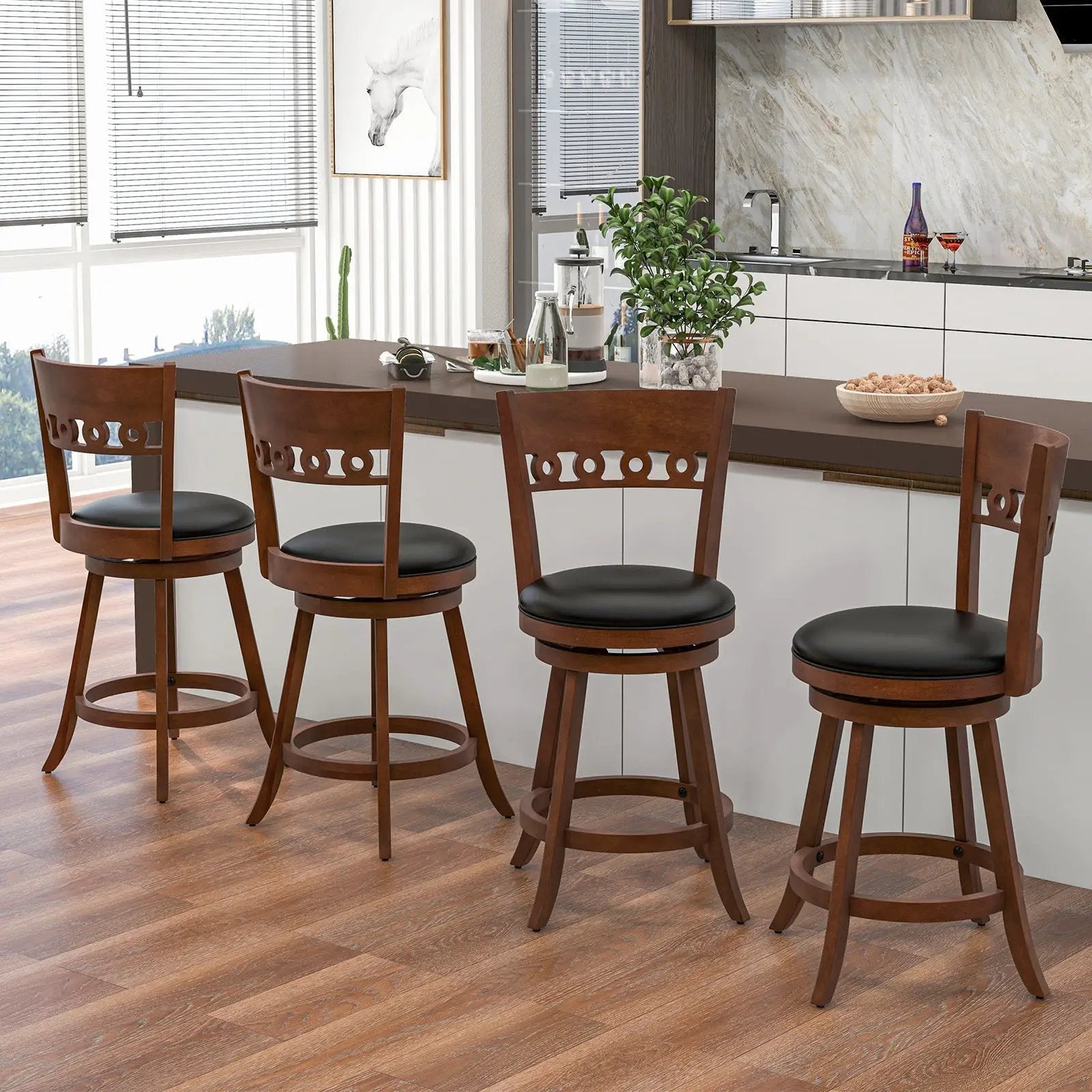 Set of 2 Swivel Bar Stools with Rubber Wood Frame by DirectDeals