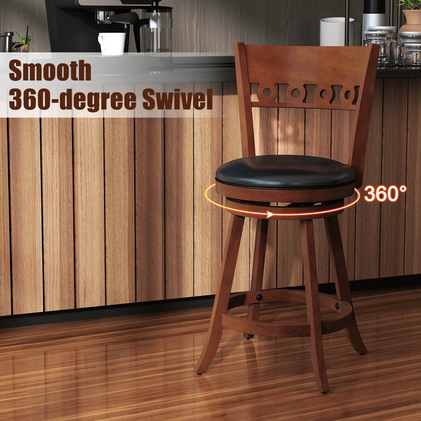 Set of 2 Swivel Bar Stools with Rubber Wood Frame by DirectDeals
