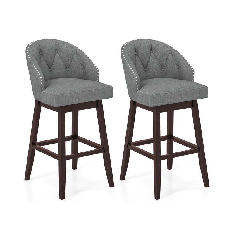 Set of 2 Swivel Bar Stools with Rubber Wood Legs and Padded Back by DirectDeals