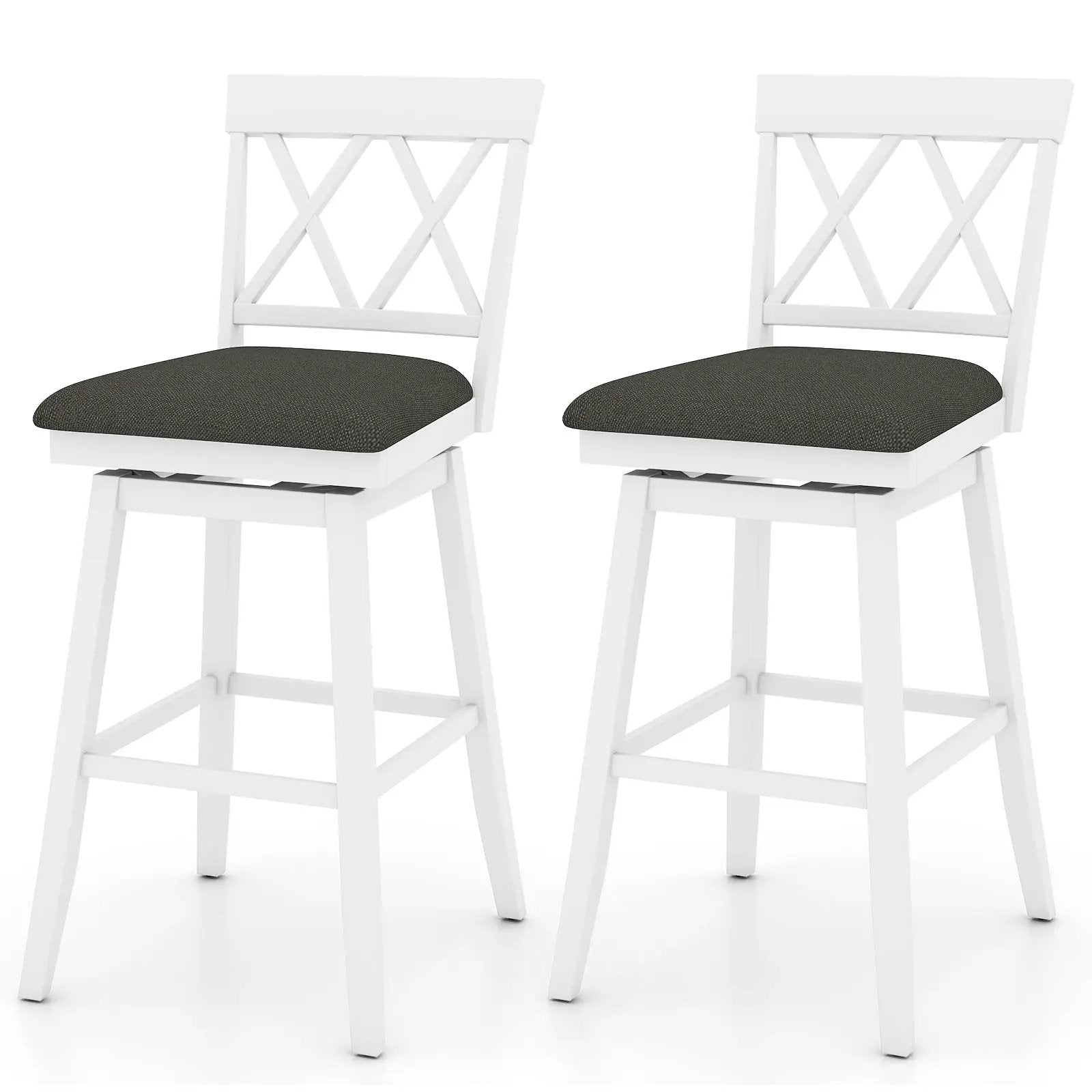 Set of 2 Swivel Bar Stools Counter Height Barstools with Backrest Upholstered Seat Cushion by DirectDeals