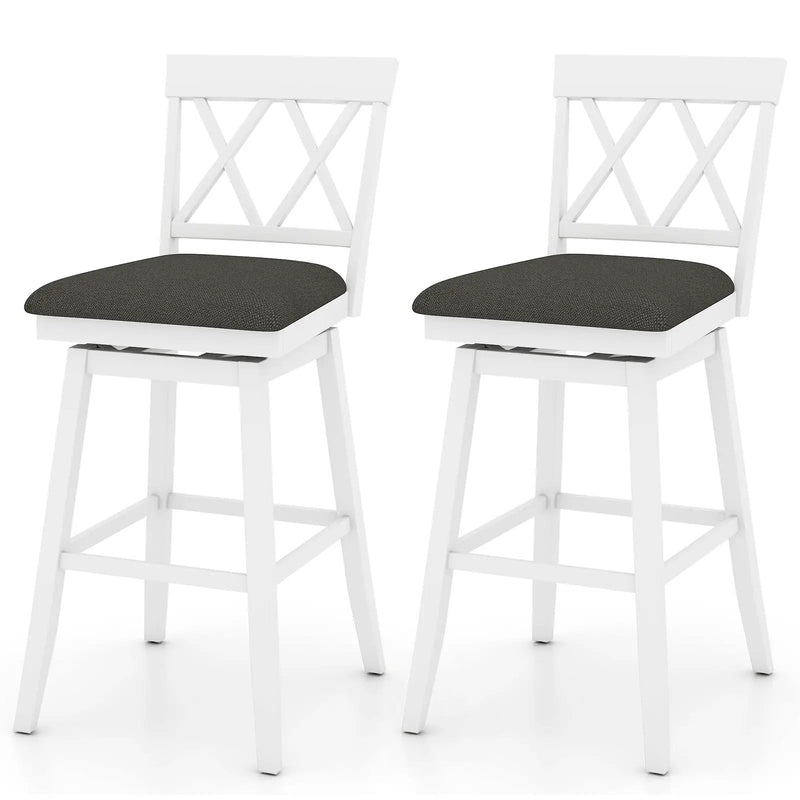 Set of 2 Swivel Bar Stools Counter Height Barstools with Backrest Upholstered Seat Cushion by DirectDeals