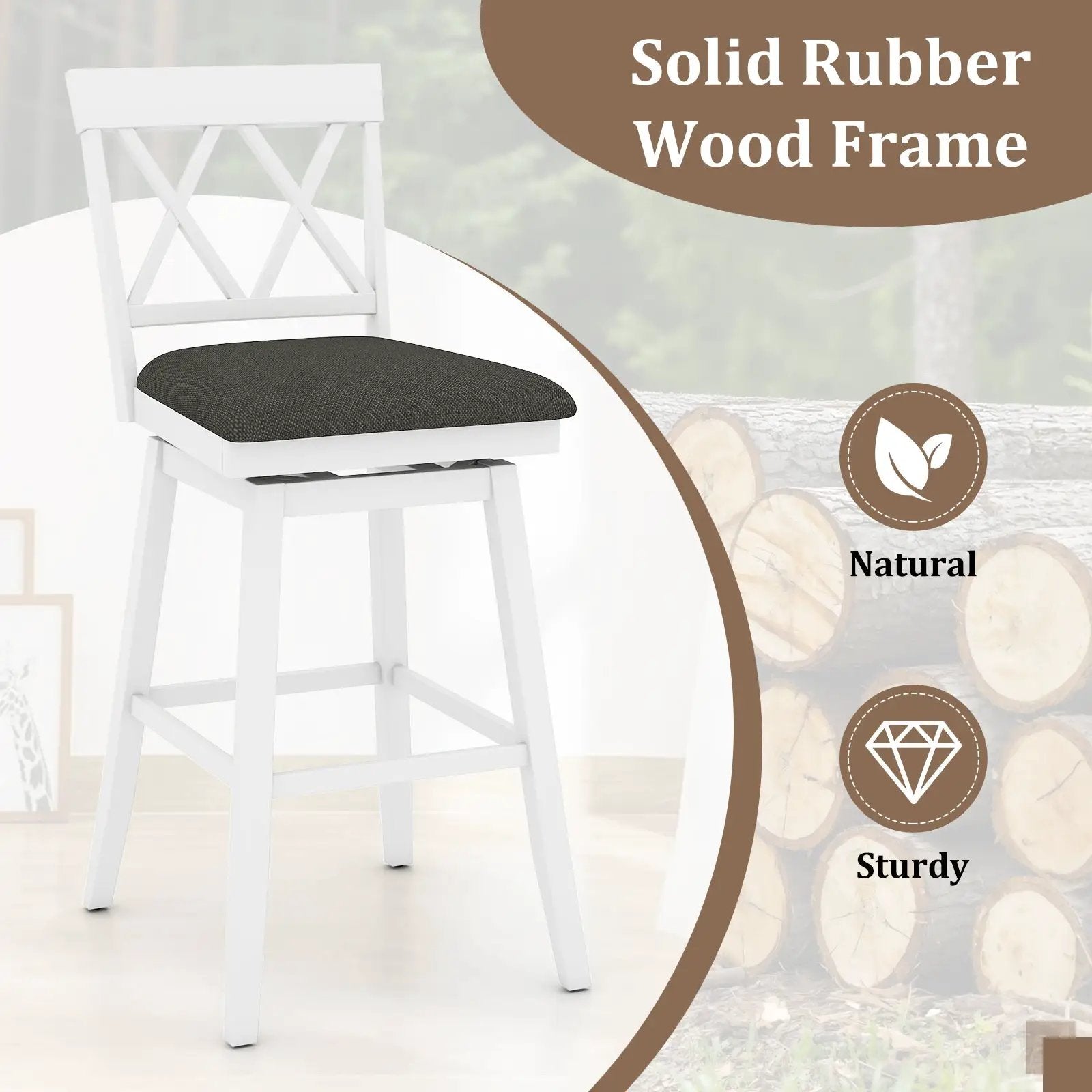 Set of 2 Swivel Bar Stools Counter Height Barstools with Backrest Upholstered Seat Cushion by DirectDeals