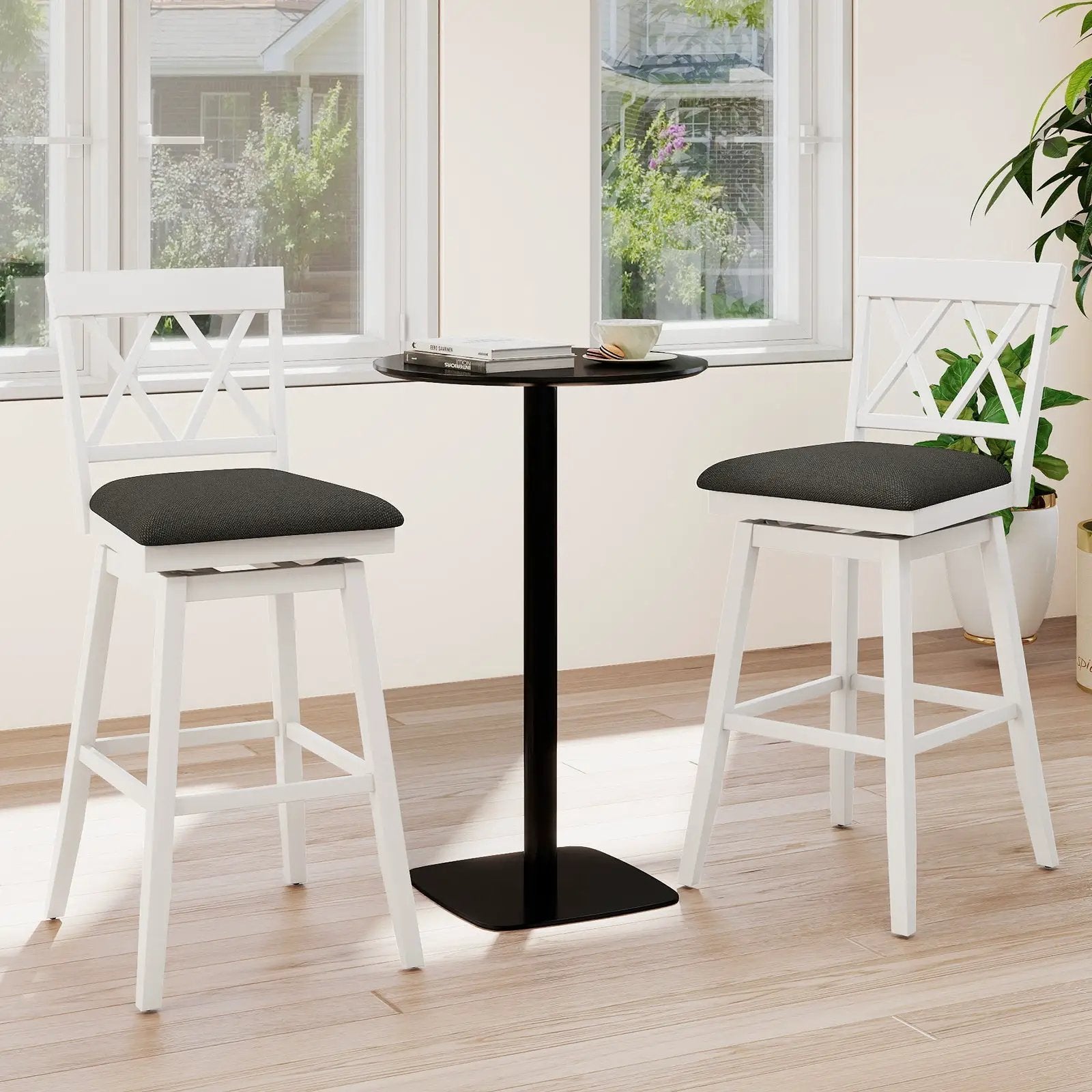 Set of 2 Swivel Bar Stools Counter Height Barstools with Backrest Upholstered Seat Cushion by DirectDeals